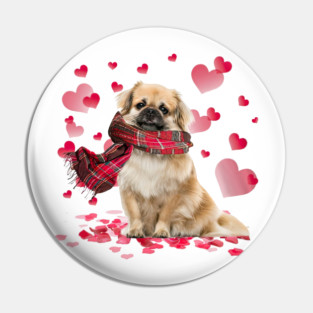 Tibetan Spaniel Hearts Love Happy Valentine's Day Pin