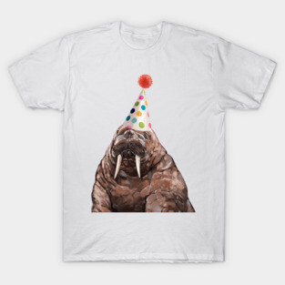 Moody Walrus with Party Hat T-Shirt