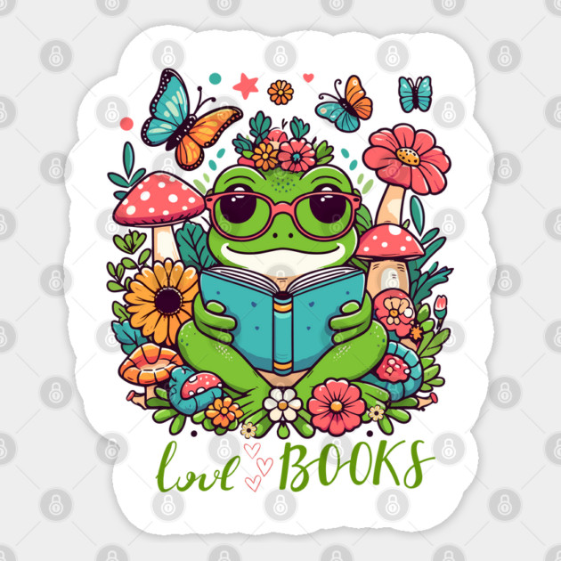 Frog Book - Cute Frog Love Reading Sticker by JessArty