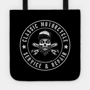 Classic Motorcycle Service & Repair Hipster Skull Tote