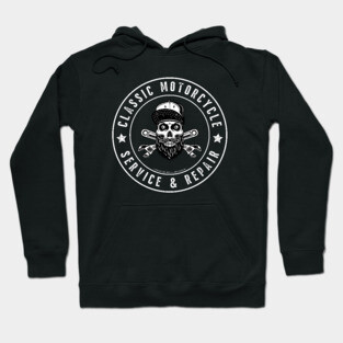 Classic Motorcycle Service & Repair Hipster Skull Hoodie