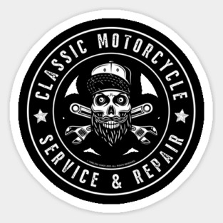 Classic Motorcycle Service & Repair Hipster Skull Sticker