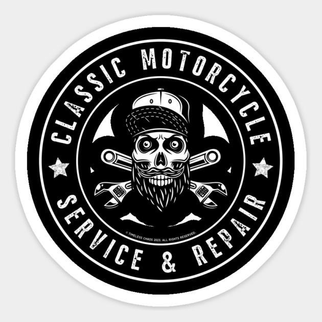 Classic Motorcycle Service & Repair Hipster Skull Magnet by Timeless Chaos