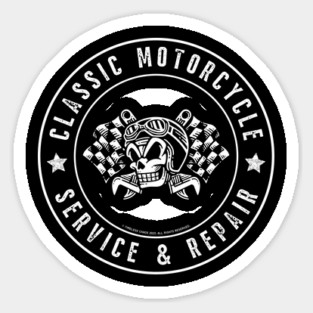 Classic Motorcycle Service & Repair Skull Flags Sticker
