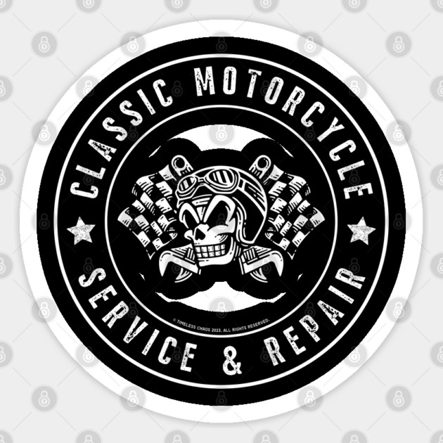 Classic Motorcycle Service & Repair Skull Flags Sticker by Timeless Chaos