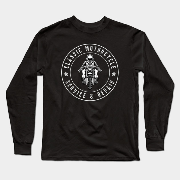 Classic Motorcycle Service & Repair Skeleton Front Long Sleeve T-Shirt by Timeless Chaos