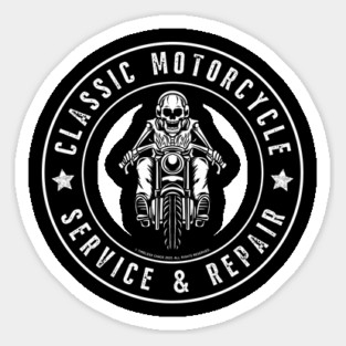 Classic Motorcycle Service & Repair Skeleton Front Sticker