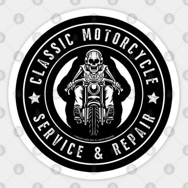Classic Motorcycle Service & Repair Skeleton Front Sticker by Timeless Chaos