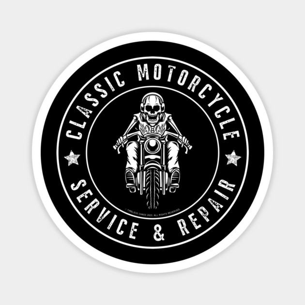 Classic Motorcycle Service & Repair Skeleton Front Magnet by Timeless Chaos