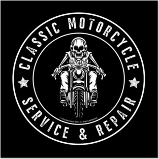 Classic Motorcycle Service & Repair Skeleton Front Posters and Art