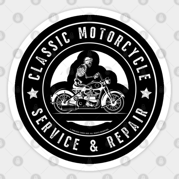 Classic Motorcycle Service & Repair Skeleton Side Sticker by Timeless Chaos
