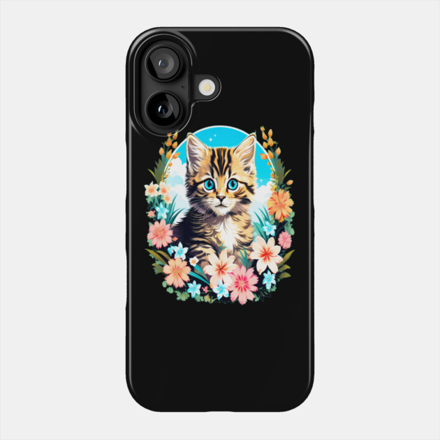 Tiger Striped Kitten Surrounded by Spring Flowers Phone Case by BirdsnStuff
