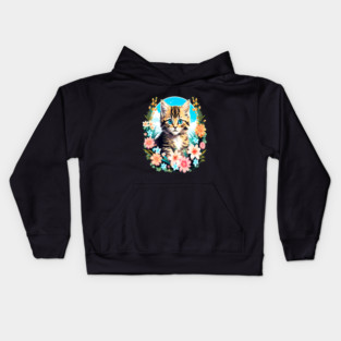 Tiger Striped Kitten Surrounded by Spring Flowers Kids Hoodie