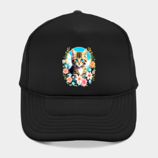 Tiger Striped Kitten Surrounded by Spring Flowers Hat