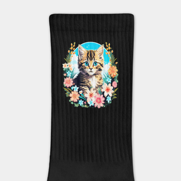 Tiger Striped Kitten Surrounded by Spring Flowers by BirdsnStuff