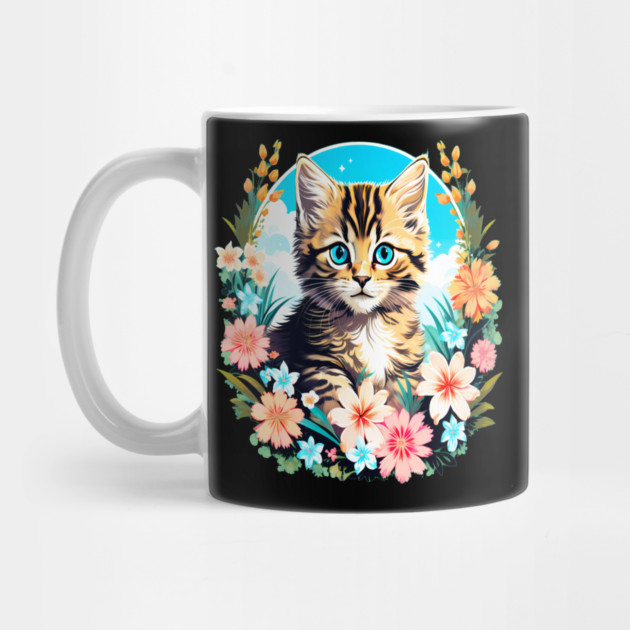 Tiger Striped Kitten Surrounded by Spring Flowers by BirdsnStuff