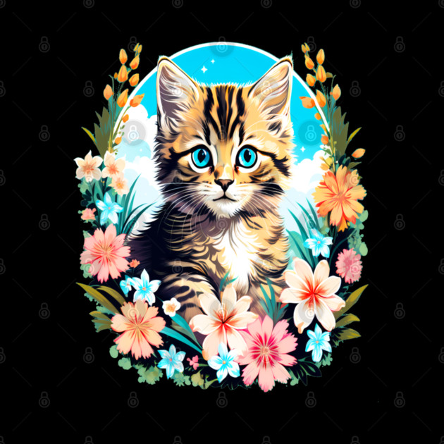 Tiger Striped Kitten Surrounded by Spring Flowers by BirdsnStuff