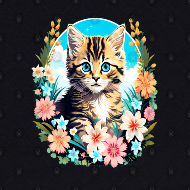 Tiger Striped Kitten Surrounded by Spring Flowers by BirdsnStuff