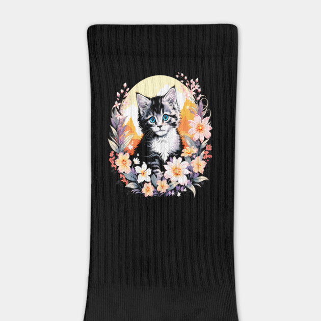 Black and Grey Kitten Surrounded by Spring Flowers by BirdsnStuff