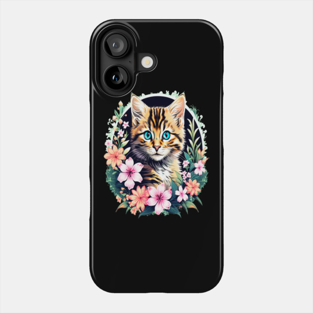 Beautiful Tabby Kitten Surrounded by Spring Flowers Phone Case by BirdsnStuff