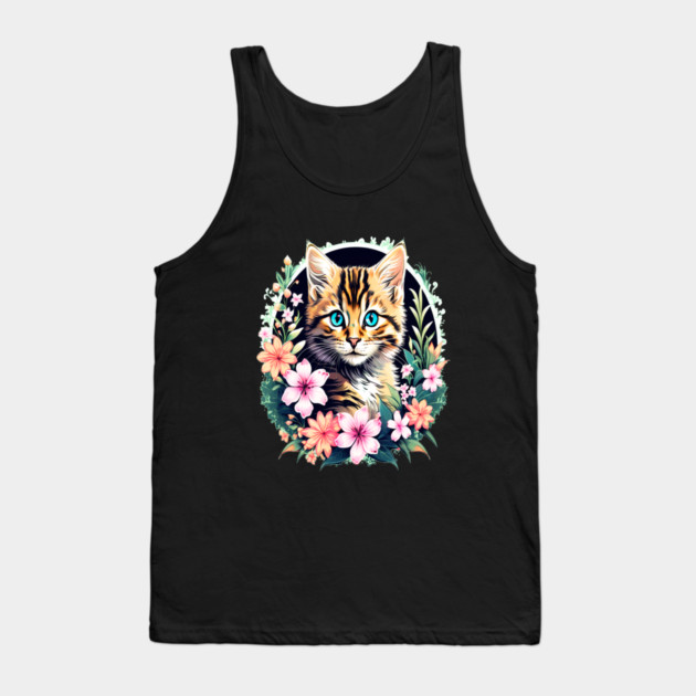 Beautiful Tabby Kitten Surrounded by Spring Flowers Tank Top by BirdsnStuff