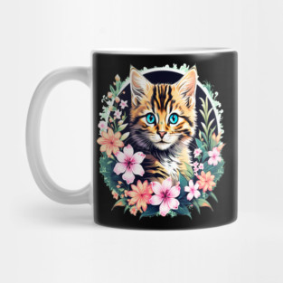 Beautiful Tabby Kitten Surrounded by Spring Flowers Mug
