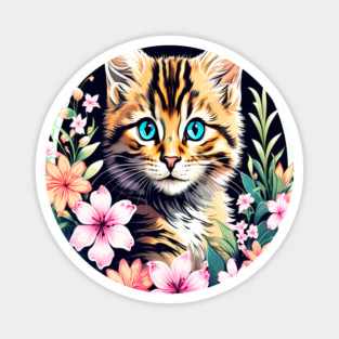 Beautiful Tabby Kitten Surrounded by Spring Flowers Magnet
