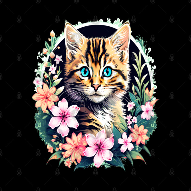 Beautiful Tabby Kitten Surrounded by Spring Flowers by BirdsnStuff