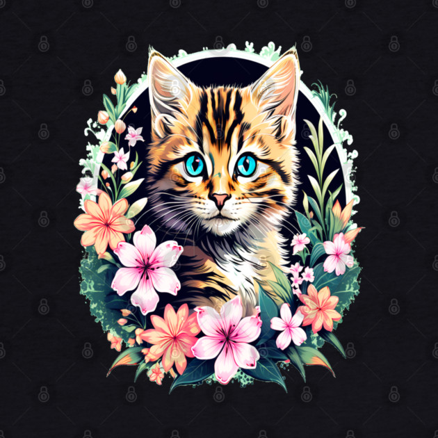Beautiful Tabby Kitten Surrounded by Spring Flowers by BirdsnStuff