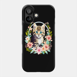 Tiger Striped kitten Surrounded by Beautiful Spring Flowers Phone Case