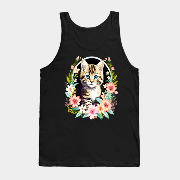 Tiger Striped kitten Surrounded by Beautiful Spring Flowers Tank Top by BirdsnStuff