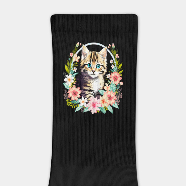 Tiger Striped kitten Surrounded by Beautiful Spring Flowers by BirdsnStuff