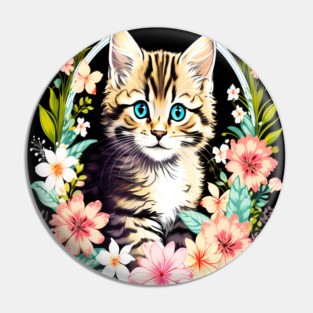 Tiger Striped kitten Surrounded by Beautiful Spring Flowers Pin