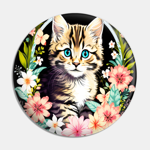 Tiger Striped kitten Surrounded by Beautiful Spring Flowers Pin by BirdsnStuff