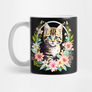 Tiger Striped kitten Surrounded by Beautiful Spring Flowers Mug