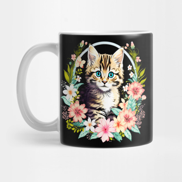 Tiger Striped kitten Surrounded by Beautiful Spring Flowers by BirdsnStuff