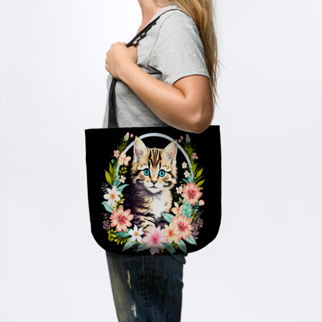 Tiger Striped kitten Surrounded by Beautiful Spring Flowers by BirdsnStuff