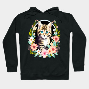 Tiger Striped kitten Surrounded by Beautiful Spring Flowers Hoodie
