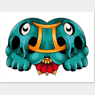 Gemini Skull Zodiac Sign Posters and Art