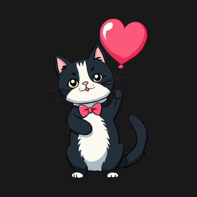 Tuxedo cat with a heart balloon by CreativeSage