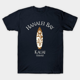 Hanalei Bay Kauai Hawaii Vintage Surfboard Plumeria T-Shirt