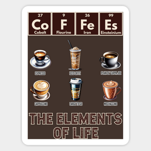 CoFFeEs: The Elements of Life with different coffee styles Magnet by Luxinda