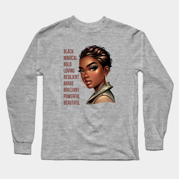 Beautiful Black Woman Long Sleeve T-Shirt by UrbanLifeApparel