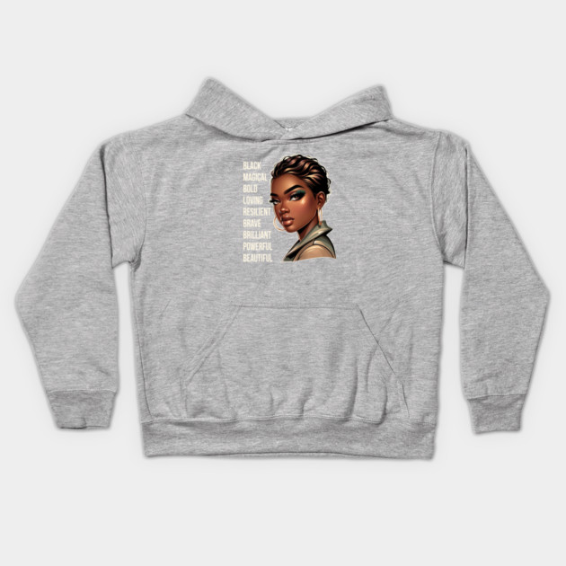 Beautiful Powerful Black Woman Kids Hoodie by UrbanLifeApparel