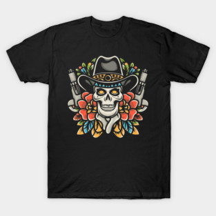 Cowboy Skeleton Floral tattoo T-Shirt