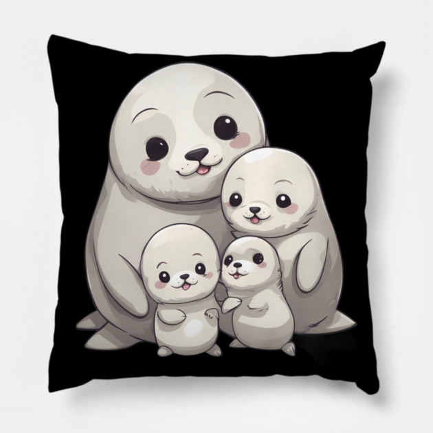 Cute Seal Family Pillow by animegirlnft