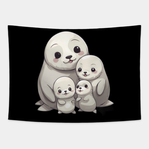 Cute Seal Family Tapestry by animegirlnft