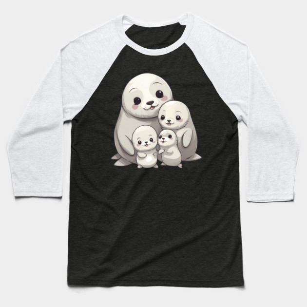 Cute Seal Family Baseball T-Shirt by animegirlnft