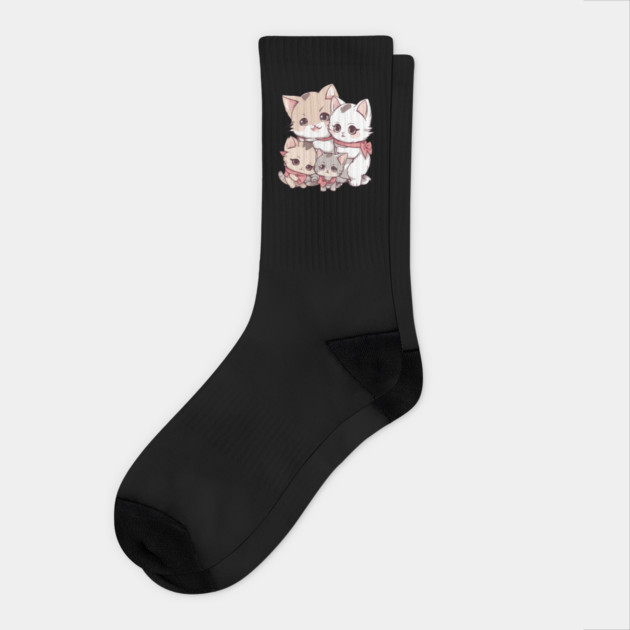 Kawaii Cat Family Socks by animegirlnft