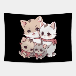 Kawaii Cat Family Tapestry